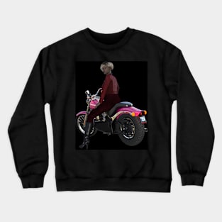 Young woman riding pink  motorcycle Crewneck Sweatshirt